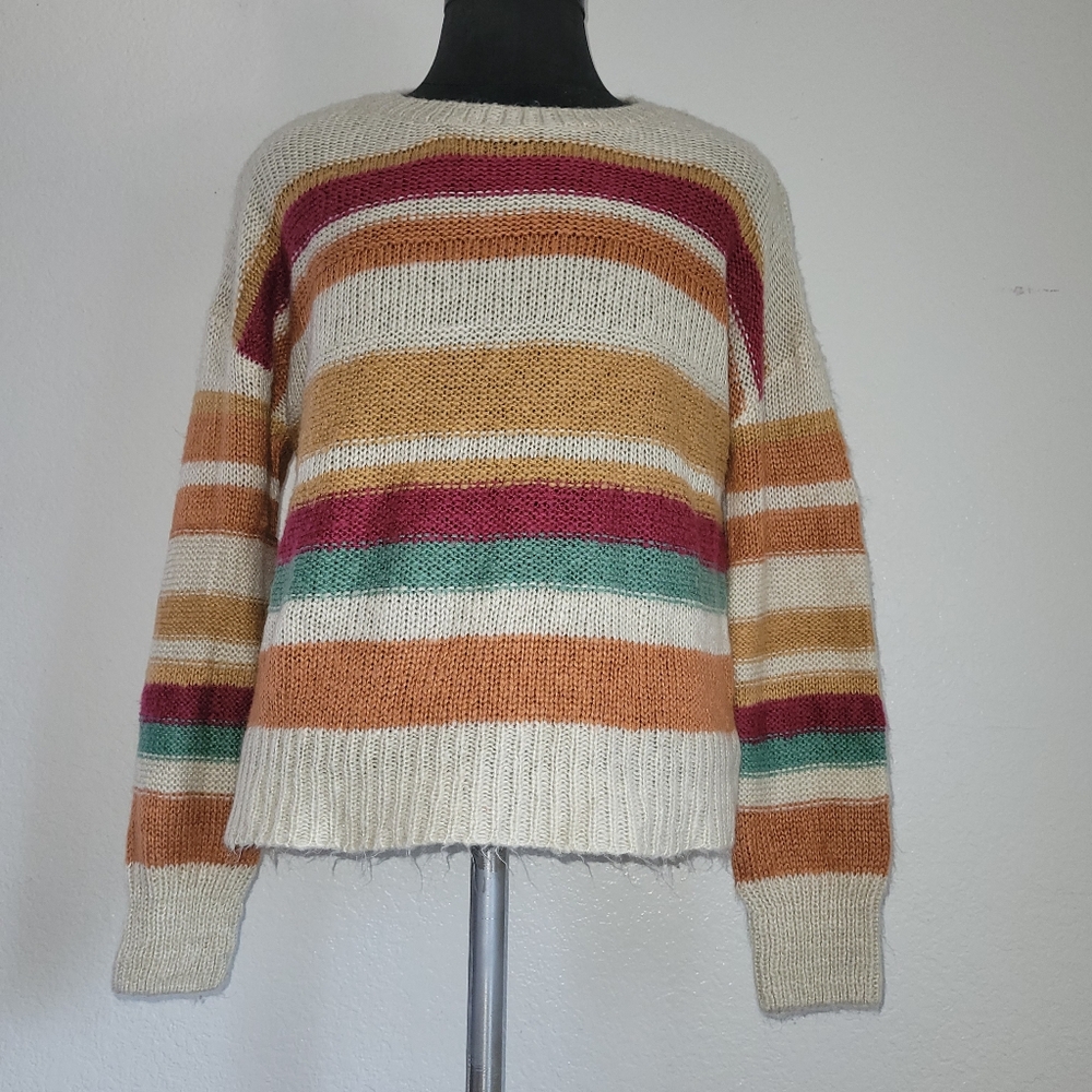 BECEEL Women's Size Small Multi-Color Stiped Acrylic Sweater